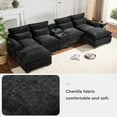 thumbnail image 4 of 123*55"Modern U-Shaped Sectional Sofa with Console,Cup Holders and Usb Charger,6 Seat Upholstered Symmetrical Indoor Furniture,Comfy Chenille Cloud Couch with Chaise for Living Room,Apartment (Black), 4 of 12