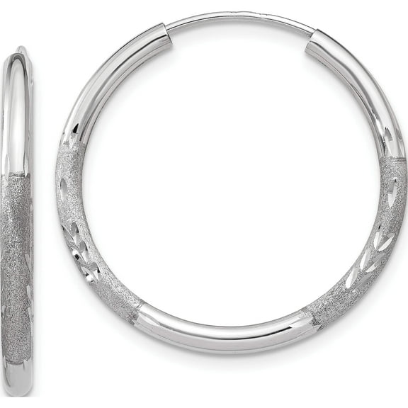 14K White Gold 2mm Diamond-Cut Endless Hoop Earrings (21 X 21) Made In Peru xy1202