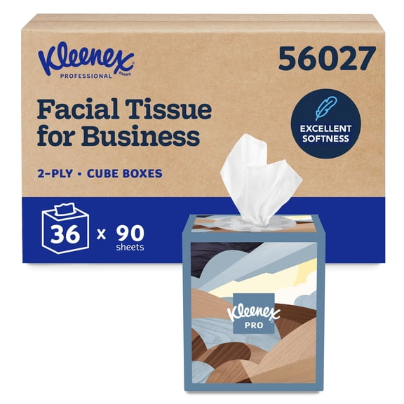 Kleenex® Professional Elements Facial Tissue with Eco-Packaging, Bulk (56027), 2-Ply, White, Upright Facial Tissue Cube Boxes for Business (90 Tissues/Box, 36 Boxes/Case, 3,240 Tissues/Case)