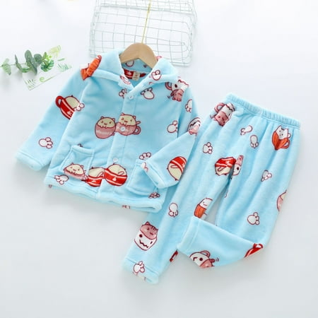 

DAETIROS Prevalent Cartoon Warm Breathable Funny Toddler Baby Boys Girls Soft （12M-8T） Pajama Sets Blue