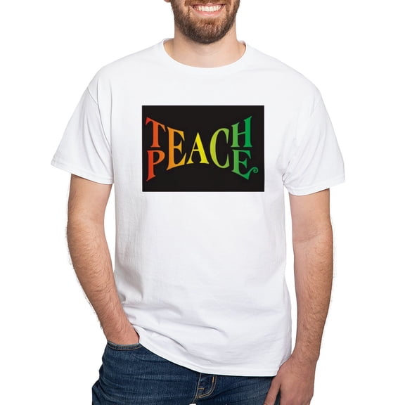 CafePress - Teach Peace White T Shirt - Men's White Classic Cotton T-Shirts