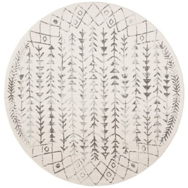 SAFAVIEH Tulum Goddard Moroccan Geometric Area Rug, 9' x 9' Round, Ivory/Grey