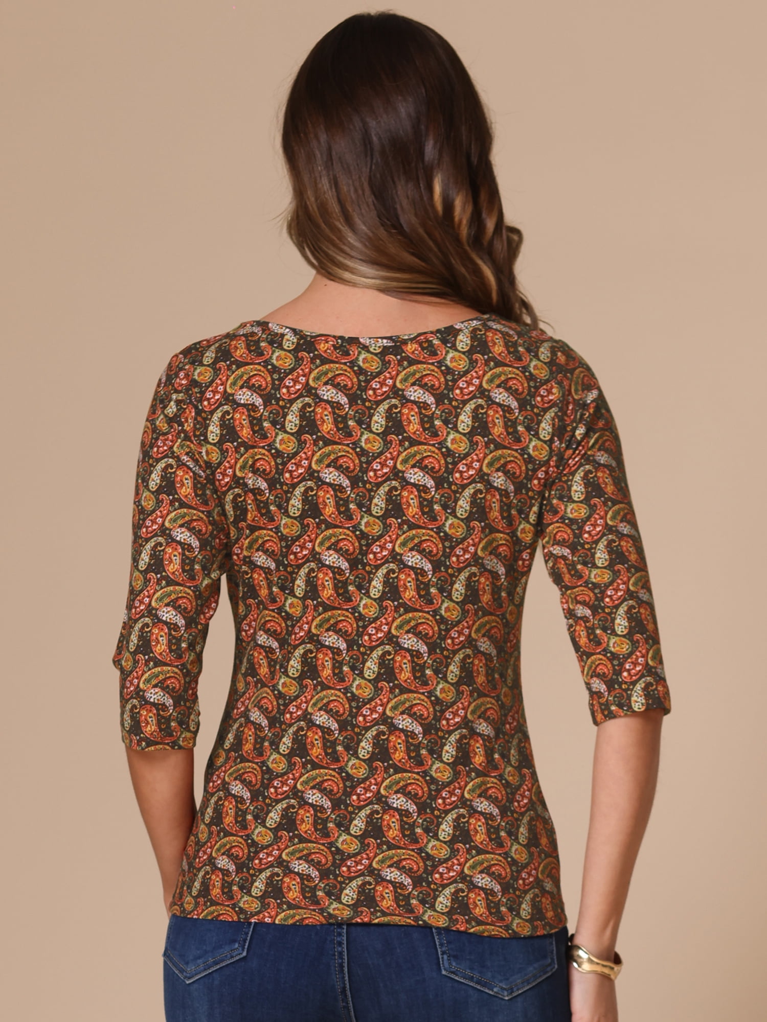 DARING DIVA Women's Halloween Costume 1/2 Sleeve Floral Top M Coffee-Paisley