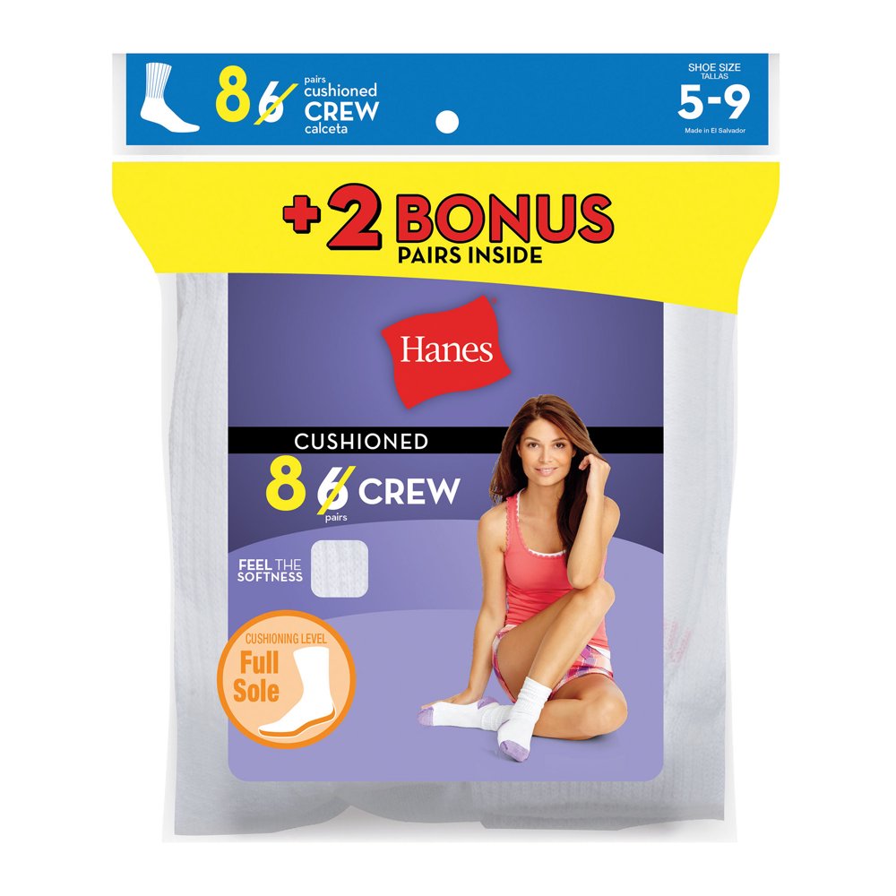 Hanes Hanes Women's Cushioned Crew Socks, 10 Pack