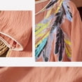 thumbnail image 4 of Women's Crinkle Cotton Feather Print T-Shirt Casual Round Neck Short Sleeve Boho Blouse Top, 4 of 7