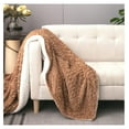 thumbnail image 5 of Tache Caramel Brown Faux Fur Throw Blanket - Geometric Embossed Super Soft Warm Fluffy White Plush - 50" x 60", 5 of 8