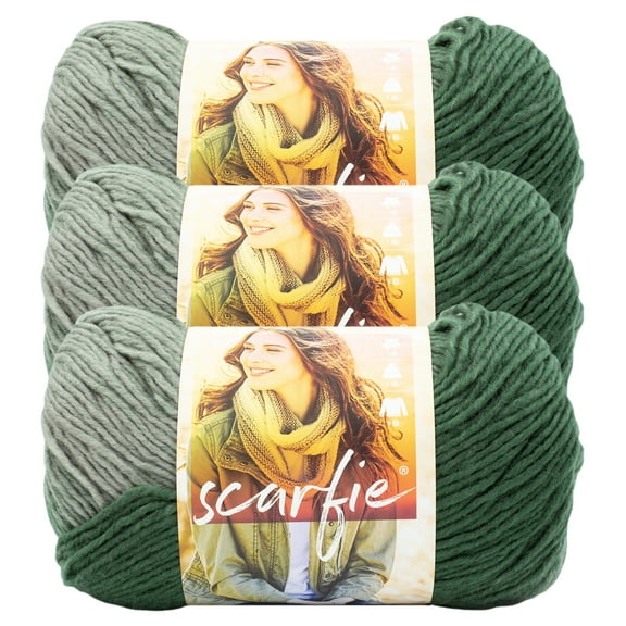 Lion Brand Yarn Scarfie Evergreen/Pearl Grey Bulky Acrylic, Wool Multi-color Yarn 3 Pack