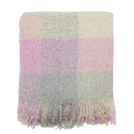 Fennco Styles Cozy Faux Mohair Plaid Fringed Throw Blanket