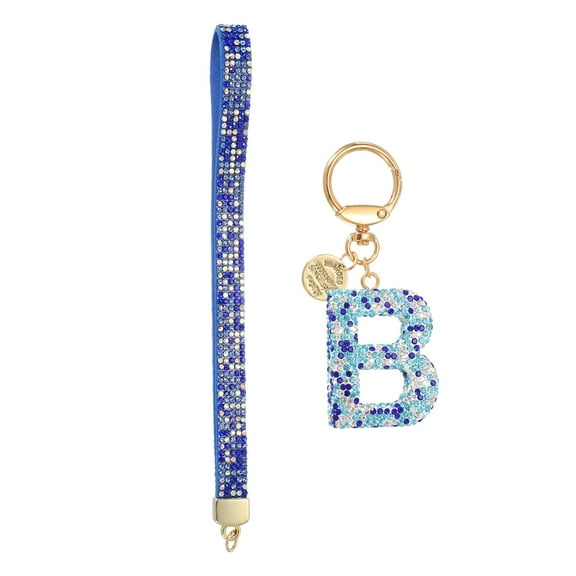 Initial Letter Keychain for Women, Rhinestone Alphabet B Key Chain Sparkly Keychain Charm with Heart for Backpack Handbag Car Key Accessories Lanyard, Blue
