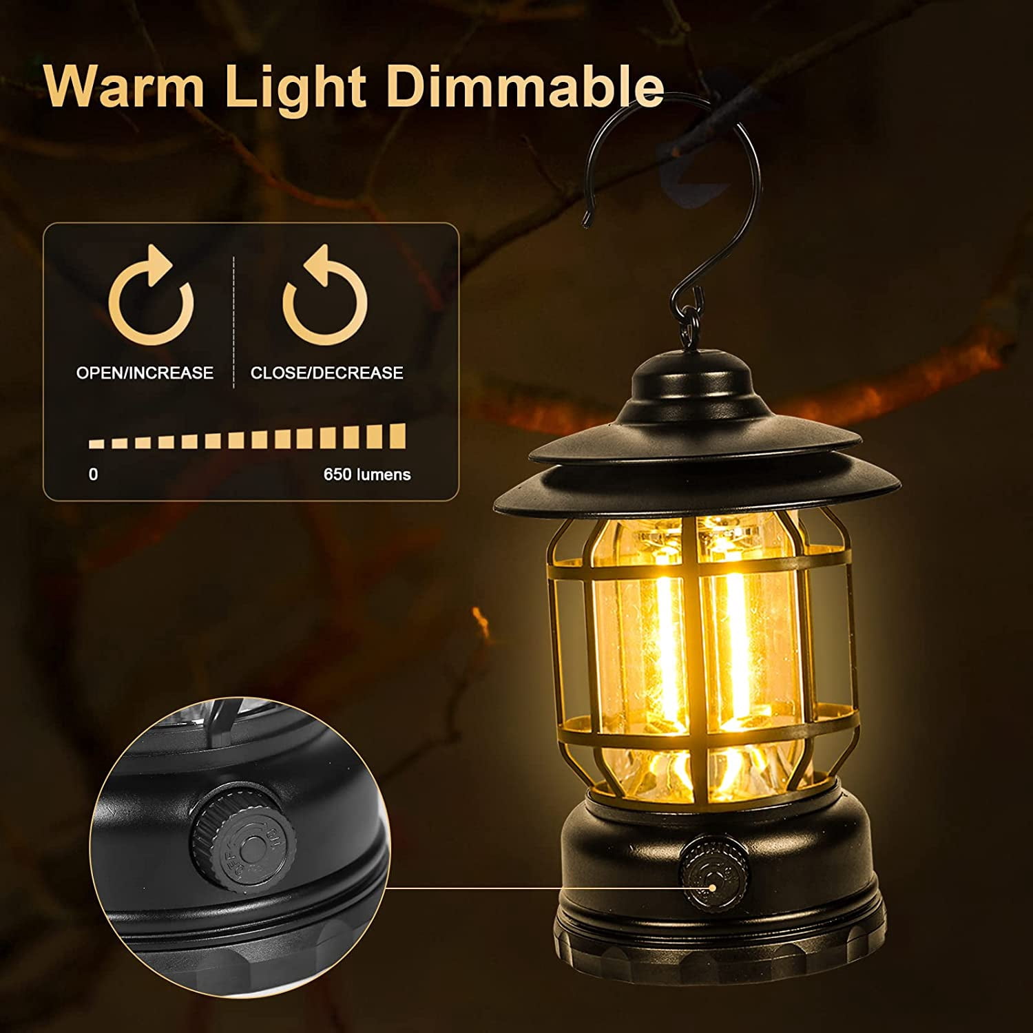 BEEPRINCESS Lightweight LED Camping Lanterns Rechargeable, Ultra Bright COB Camping Light, Waterproof, Stepless Dimming, Vintage Lanterns for Camping, Power Outage, Hurricane and Emergency