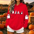 thumbnail image 2 of Nmnitkp Women's Halloween Hoodie Sweatshirt Vintage Frame Ghost Grid Print Oversized Long Sleeve Pullover with Kangaroo Pocket Fall Spooky Tops for Party Daily Wear Red,M, 2 of 5