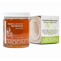 MOOM Organic Sugar Wax with Tea Tree Oil (12 oz)   48 Reusable Polycotton Waxing Strips – Gentle Hair Removal Kit for Face, Bikini, Legs & Body – Natural & Vegan for Women & Men (Sticks NOT Included)
