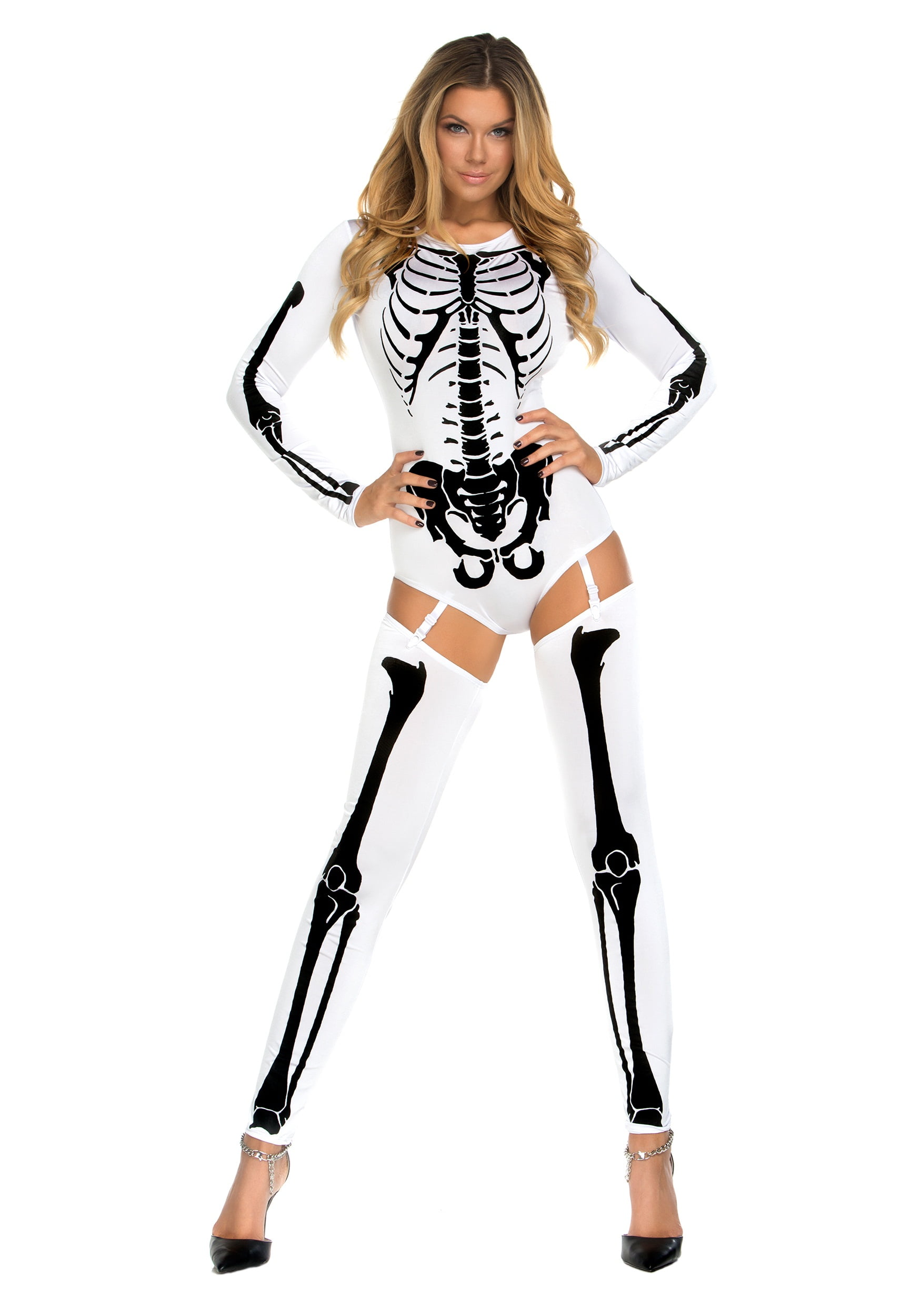Skeleton Leotard Ladies Fancy Dress Halloween Womens Adult Costume Accessory New 