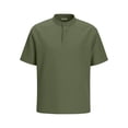 thumbnail image 6 of Kalauyu Mens Henley Shirts Short Sleeve Cotton Casual Summer Basic T-Shirts Solid Collarless Shirts for Work, 6 of 7