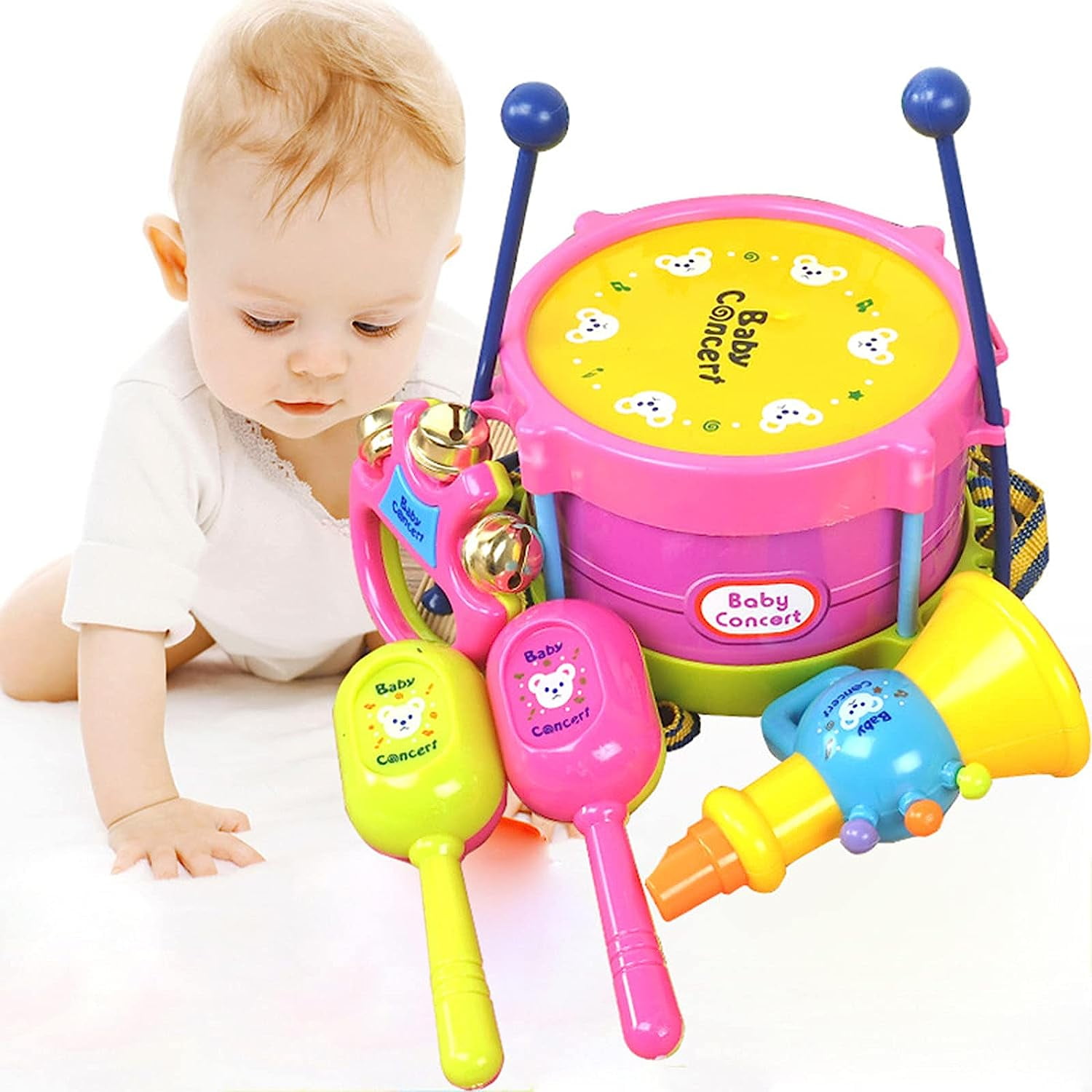 Baby Musical Toys, Toddler Sensory Toy, Kids Drum Trumpet Player Bell