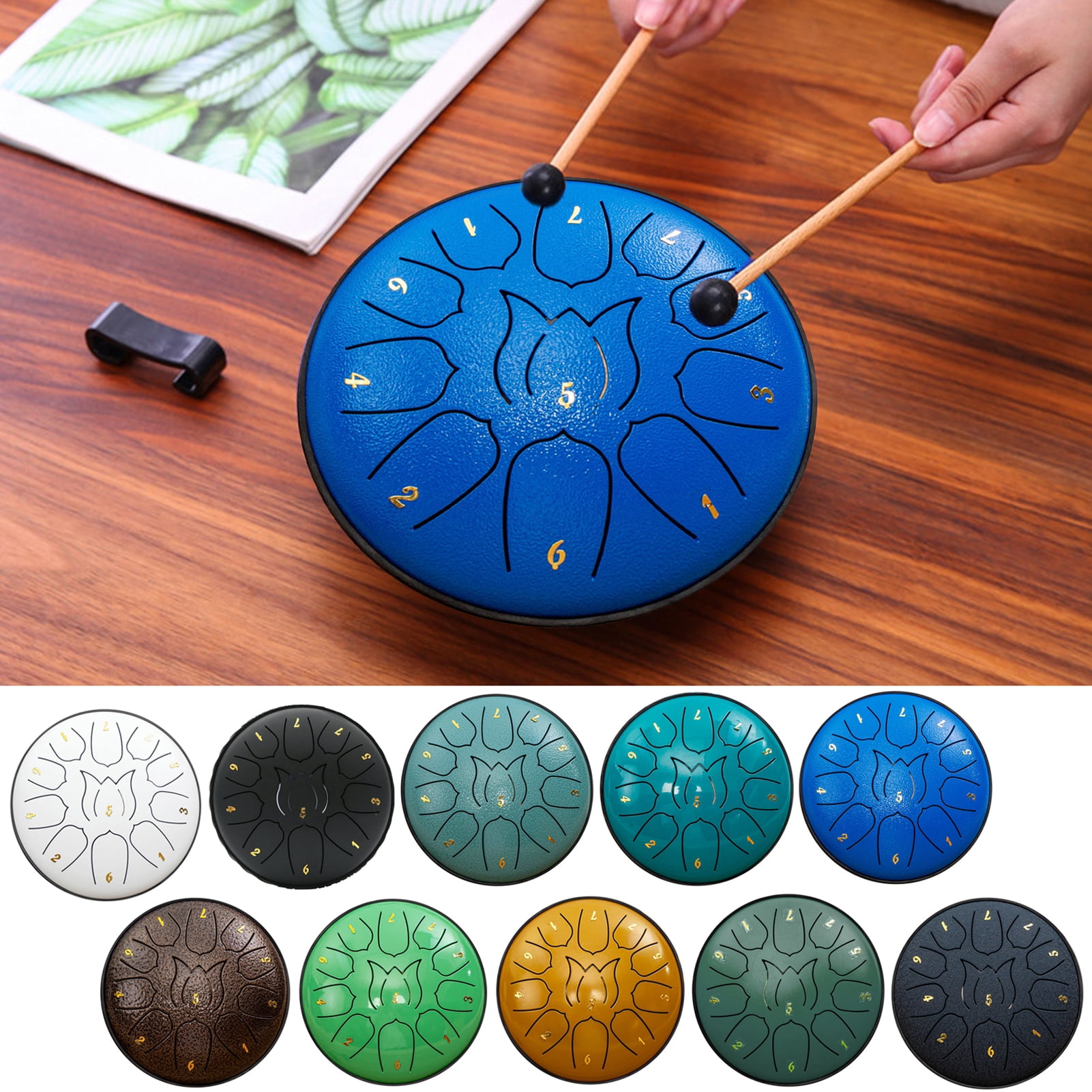 Hyasfey Steel Tongue Drum Compact Design Portable Easy to Use 11 Notes 6 Inches Rain Drum Musical Percussion Instrument