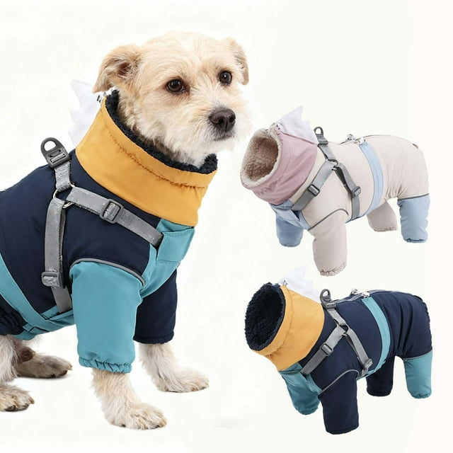 Insulated Winter Dog Snowsuit With Built In Harness Lined Reflective Four Legged Jumpsuit Cold Weather Apparel For Small Medium Large Breeds