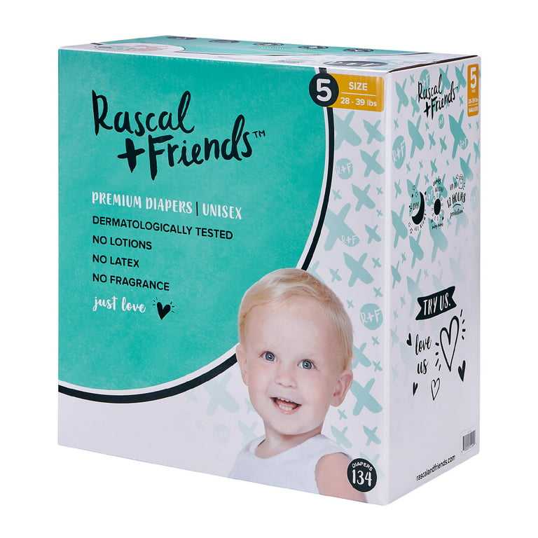 Rascal + Friends Premium Diapers Size 5, 134 Count (Select for More Options)