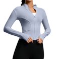 thumbnail image 2 of Women's Cropped Lightweight Stretchy Running Track Jackets Zip up Long Sleeve Athletic Yoga Tops with Thumb Holes Daily Travel Sun Protection Outfits, 2 of 5