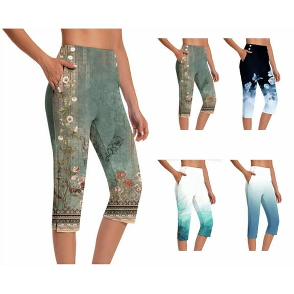 VEKDONE Capri Pants for Women Dressy Casual Stretch Work Capris Gradient Color Plus Size Straight Leg Pant Summer Cropped Trousers with Pockets