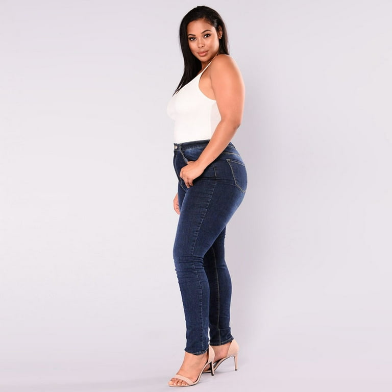 Aayomet Woman High Waist Pants Women's Jeans Slightly Elastic High Waist  And Slightly Flared Trousers,Blue XXL 