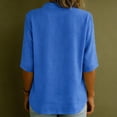 thumbnail image 5 of Women's V-Neck Asymmetrical Linen Blend Blouse - 3/4 Sleeve Casual Button Detail Tunic Top with Loose Fit, Lightweight Solid Boho Shirt for Summer & Vacation Blue L, 5 of 5