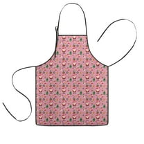 Pink Christmas Santa and Tree Pattern Kids Aprons for Girls and Boys,Adjustable Neck Strap Toddler Aprons for Kids Cooking Baking