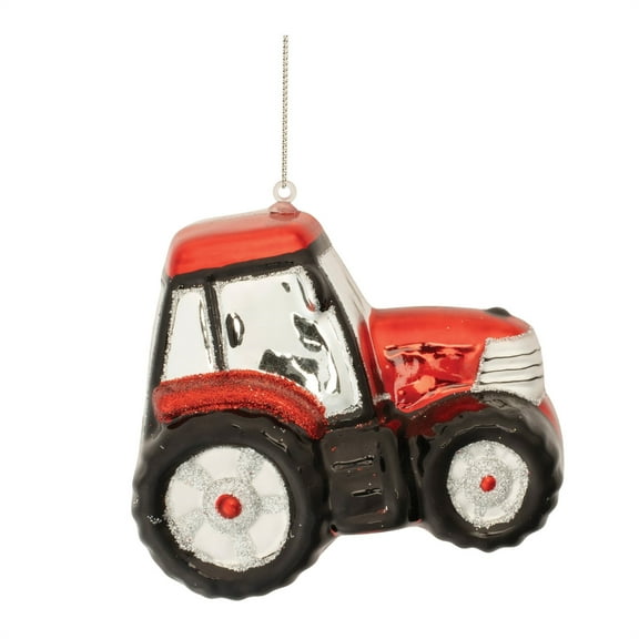 Melrose Glittered Glass Tractor Ornament Set of 6