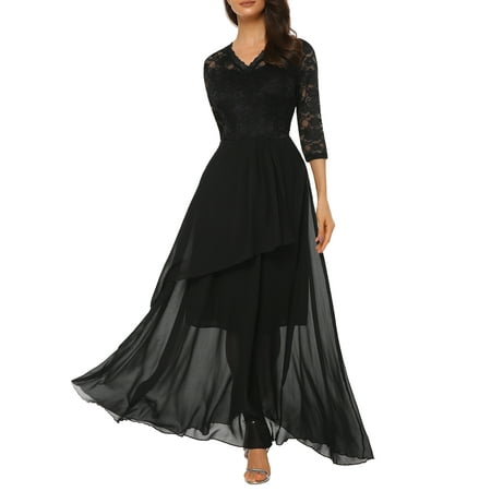 Chiffon Elegant Maxi Cocktail Evening Dress For Women Party Wedding
