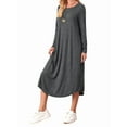 thumbnail image 3 of Women'S Loose Casual Round Neck Long Sleeve Dress Midi Slant Pocket Curved Hem Dress Dark Grey M, 3 of 9