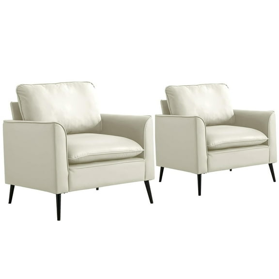 Youmumeub Set of 2 Cat Paw Accent Chairs, Cream White Faux Leather Lounge Armchairs, Cute Modern Nordic Single Sofa for Bedroom & Living Room, Comfy Reading Chair