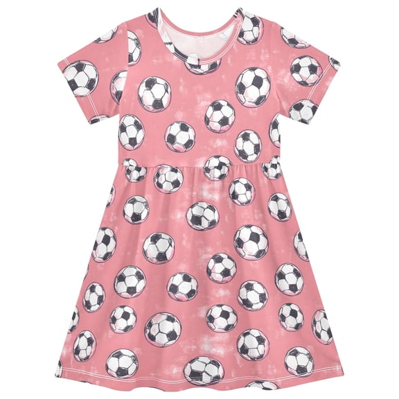 joogoo Footballs Girls' Short Sleeve Dress Kids Dresses 5-6T