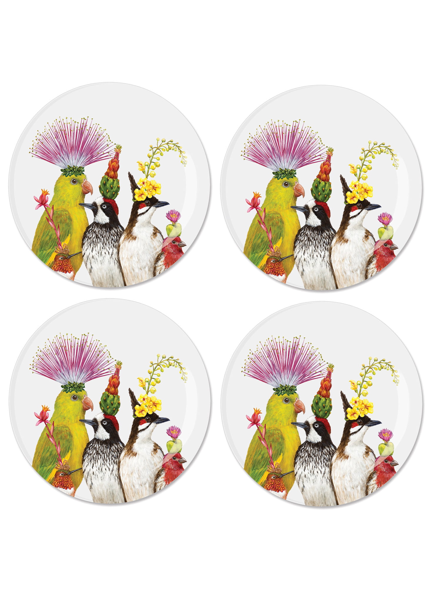 Paperproducts Design Vicki Sawyer 7 Entourage Plates Bone China Birds in Hats Set of 4 Desert Salad Plates 