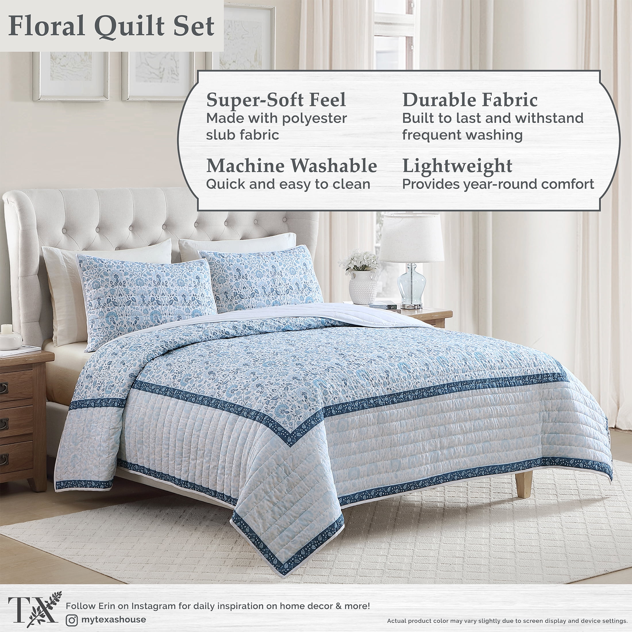 My Texas House Capri 2-Piece Blue Cotton Quilt Set, Twin/Twin XL