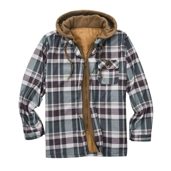 Meichang Mens Flannel Shirts Big and Tall Plaid Hoodies Fall Button Down Shirt Jacket Regular Fit Long Sleeve Coat Fleece Jacket