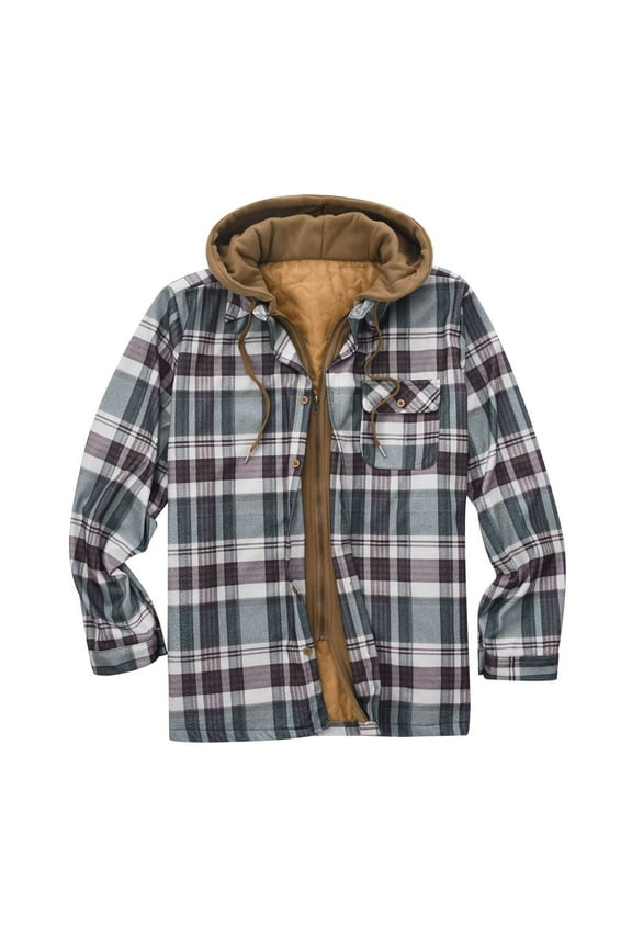 Mens Thermal Sherpa Fleece Lined Flannel Shirt Jacket Hoodies Button Down Long Sleeve Plus Size Plaid Jackets Big and Tall Zip Up Plaid Coats