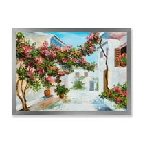 Designart 'Blossoming Flowers With White House Near The Sea' Nautical & Coastal Framed Art Print