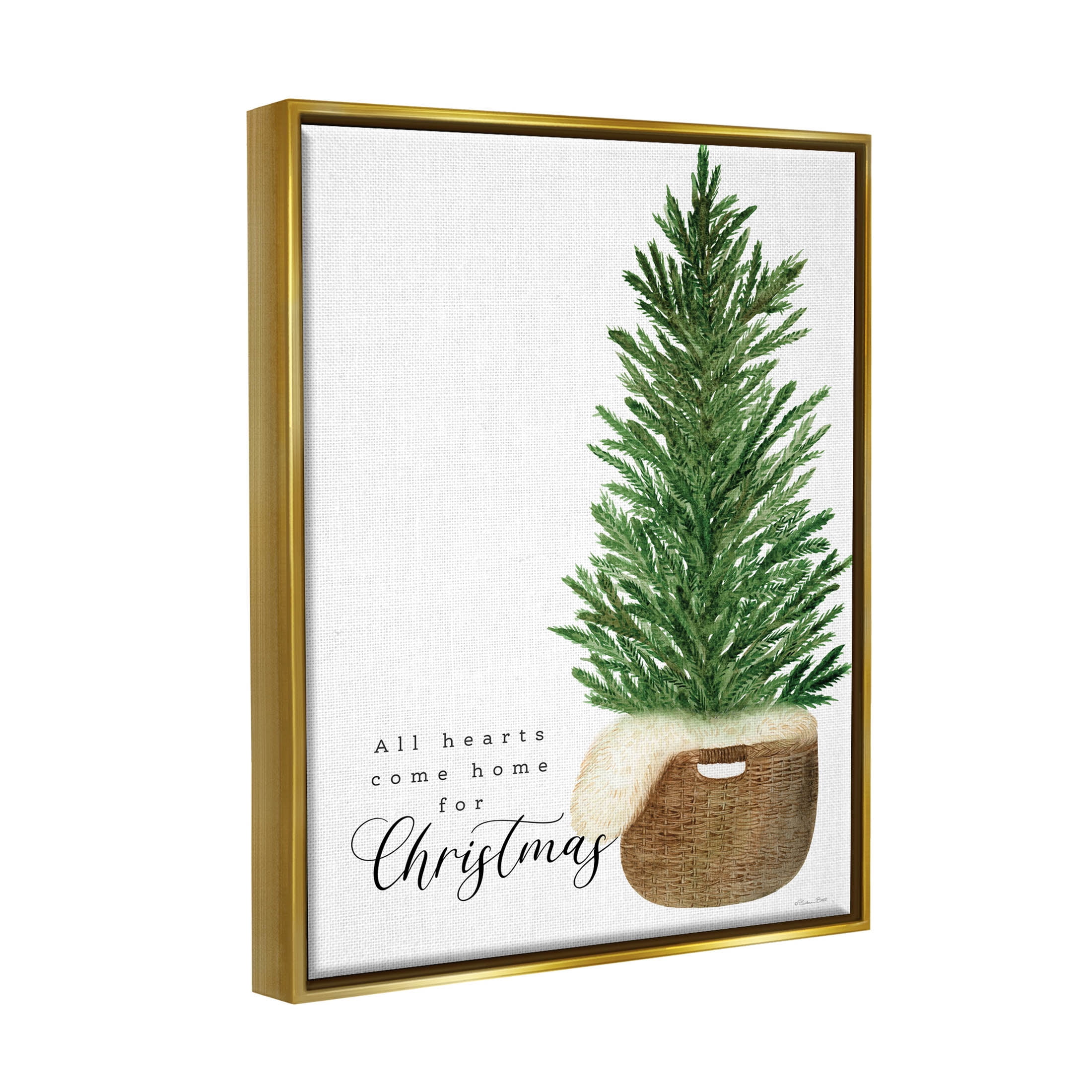 All Hearts Home For Christmas Phrase Holiday Graphic Art Metallic Gold Framed Art Print Wall Art