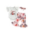 thumbnail image 1 of EYIIYE Ensemble Pantalon d'Été pour Bébé Fille 3M 6M 12M 18M Fête des Mères Tenue Décontractée de Fête Manches Courtes Barboteuse Col Ras du Cou Combinaison Hauts + Pantalons Pattes d'Éléphant + Bandeau Vêtements Mignons et Doux, 1 of 9