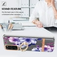 thumbnail image 2 of Compatible for Samsung Galaxy S20 Case with Ring Kickstand Holder Clear Floral Pattern Hybrid PC TPU Shockproof Protective Phone Case Cover for Samsung Galaxy S20 Women Girls, Purple Flower, 2 of 5