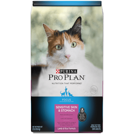 Purina Pro Plan FOCUS Sensitive Skin & Stomach Lamb & Rice Formula Adult Dry Cat Food - 22 lb. (Best Cat Food For Sensitive Stomach)