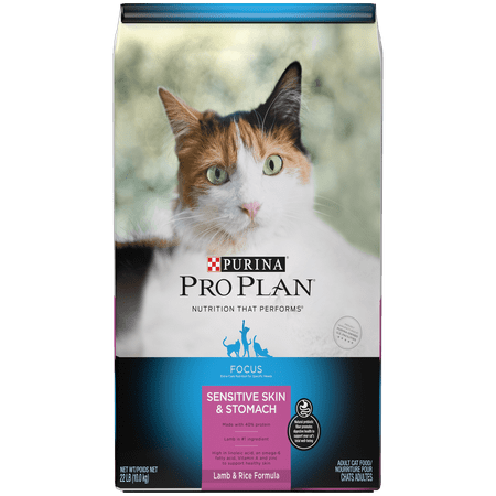 Purina Pro Plan FOCUS Sensitive Skin & Stomach Lamb & Rice Formula Adult Dry Cat Food - 22 lb. (Best Foods For High Stomach Acid)