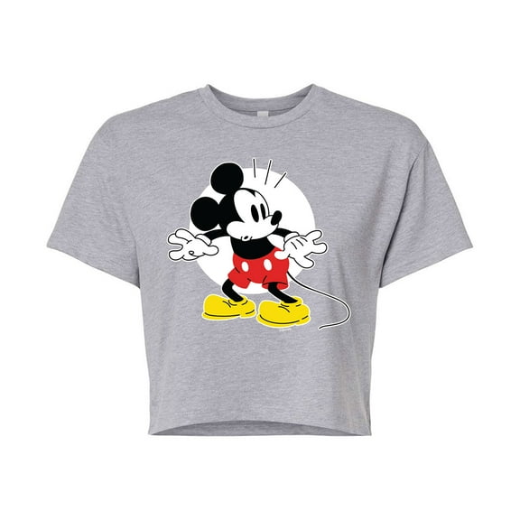 Mickey & Friends - Mickey Surprised - Juniors Cropped Cotton Blend T-Shirt