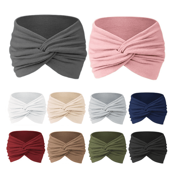 10pcs Headbands for Women, Non-Slip Wide Hair Bands, Elastic Thick Head Bands, Stretchy Soft Sports Sweat Bands for Spa Workout Running Gym