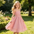 thumbnail image 5 of FAOWME Kids Summer Girls Dresses With Bow Knot Solid Color Sweet Sleeveless Fashion A Line Swing Dress,Pink,8-9 Years, 5 of 9