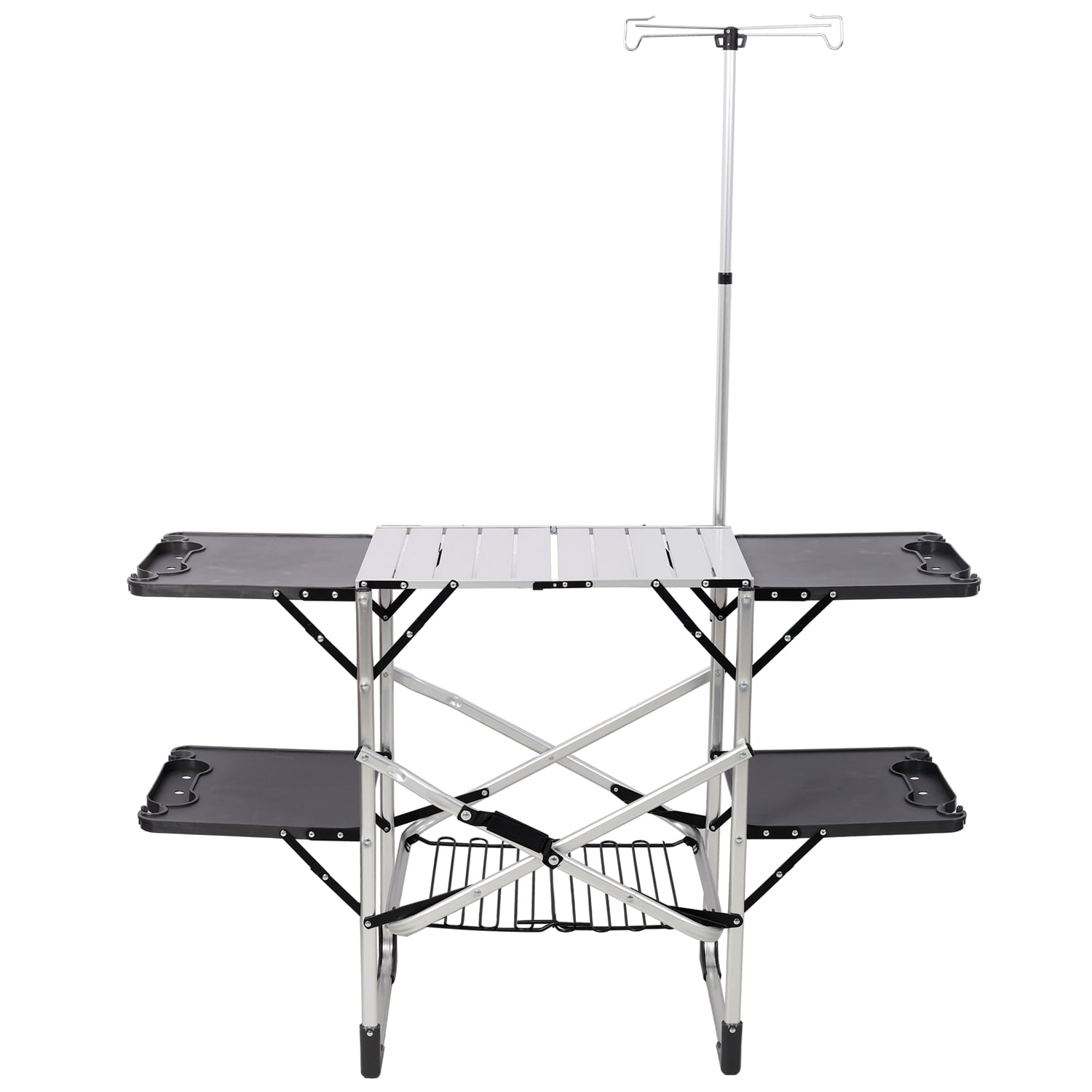 Folding Camping Kitchen Table with Lantern and 4 Side Tables