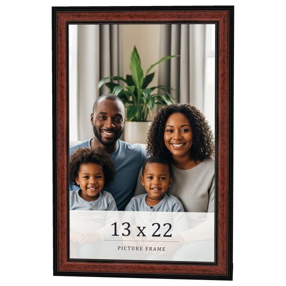 13x22 Frame Executive Brown Round Mahogany Finish Solid Wood Picture Frame | 1.25 Inch Moulding