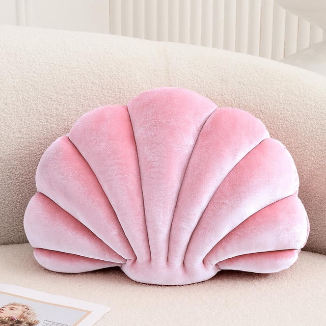 Cojín decorativo de terciopelo XIAIJIA con forma de concha, 46 x 33 cm, color rosa