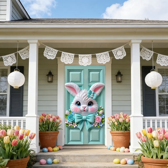 Ywuzuh Easter Door Decorations Easter Door Cover Clearance Cute Rabbit Floral Spring Door Coverfor Front Door Entryway,Porch,Outdoor Easter Party Backdrop71x35 Inch