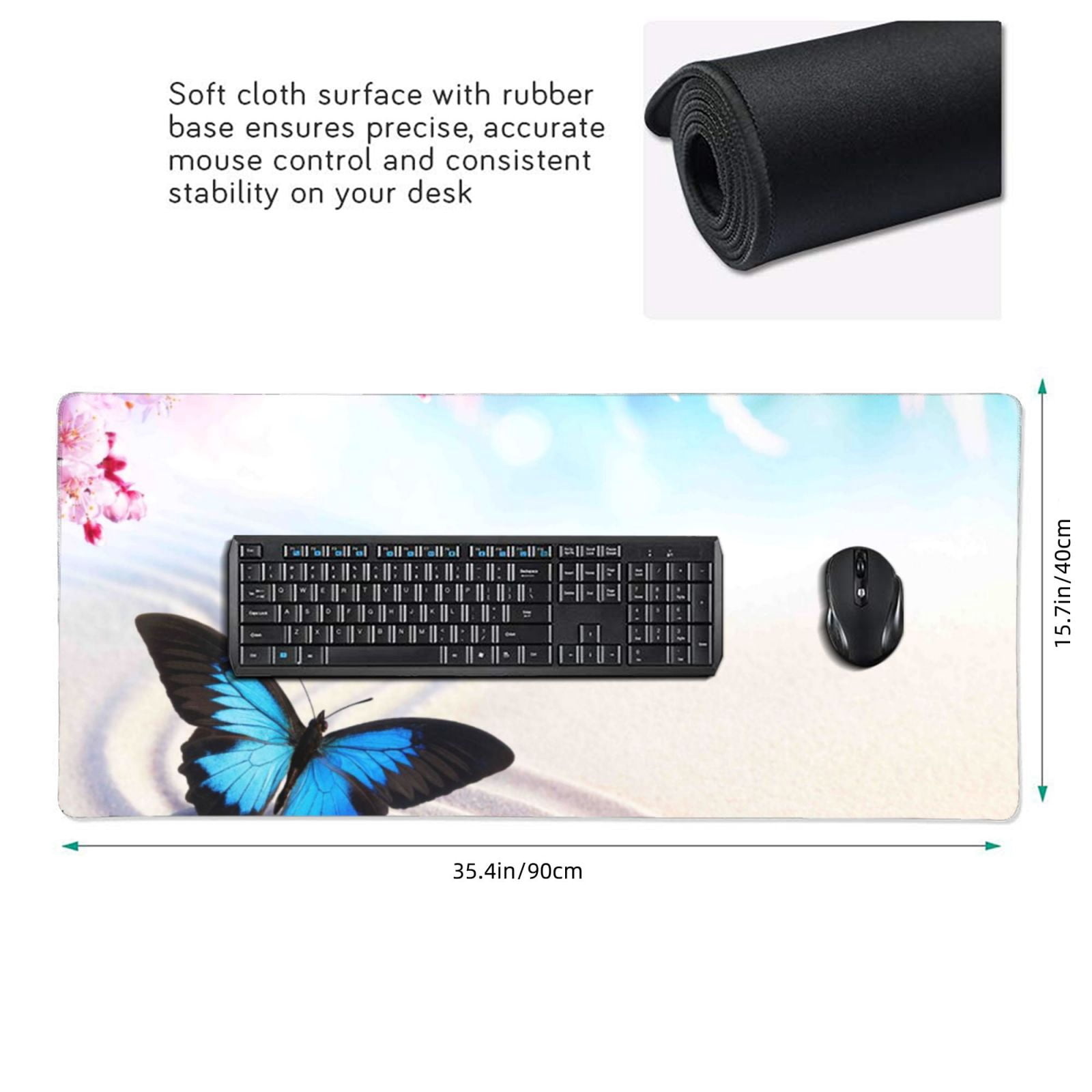 Xecao Butterfly In Blossoms Zen Print Large Mouse Pad, 16x35.5in Mousepad, Professional Non-Slip Rubber Base Big Mouse Pad, Mouse Pad for Gaming & Office Full Desk Mouse Pad